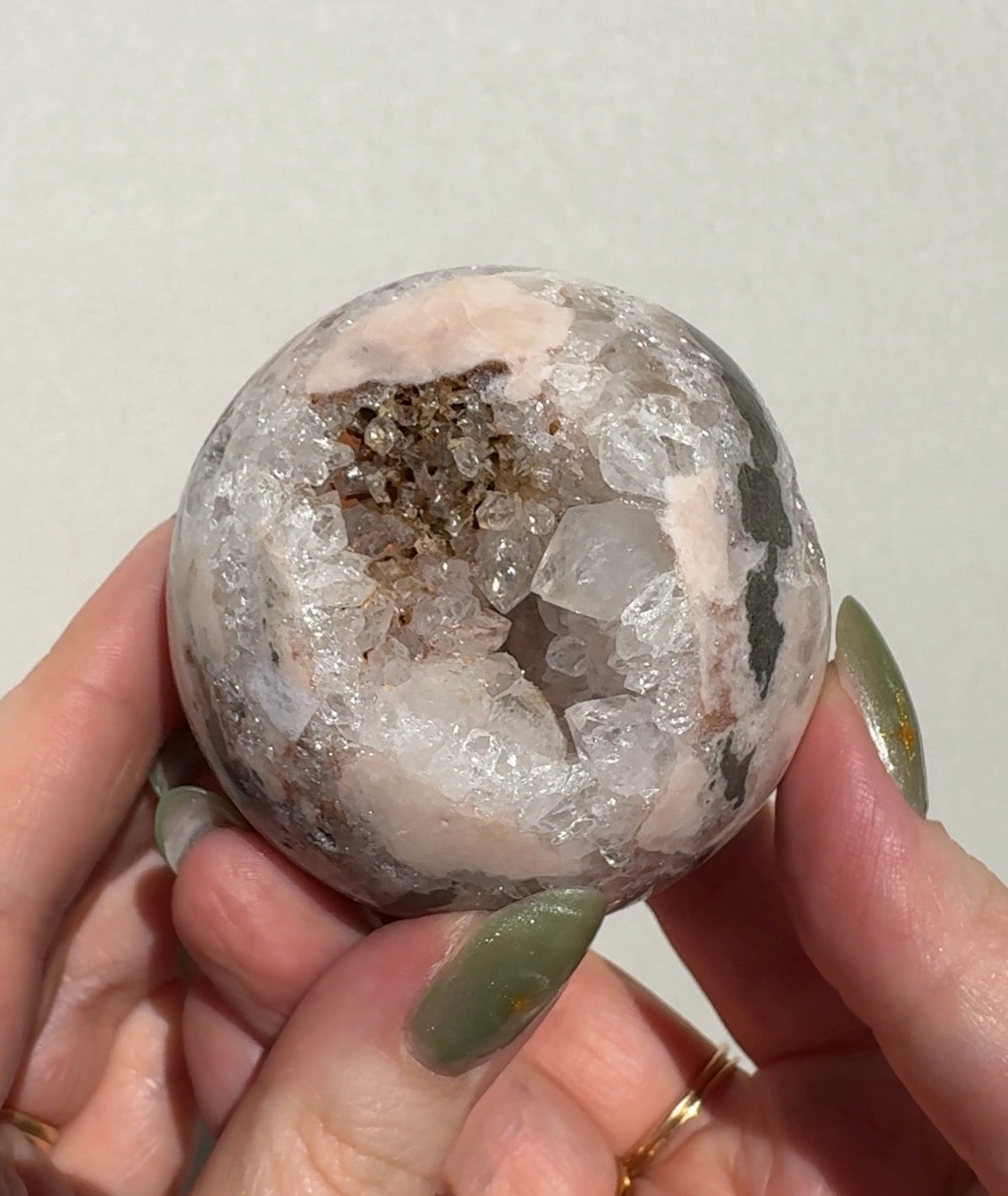 Druzy Pink Amethyst Sphere with Green Jasper