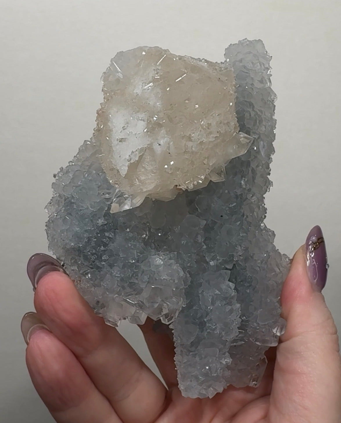 Apophyllite and Calcite on Chalcedony