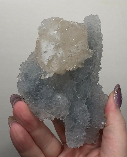 Apophyllite and Calcite on Chalcedony