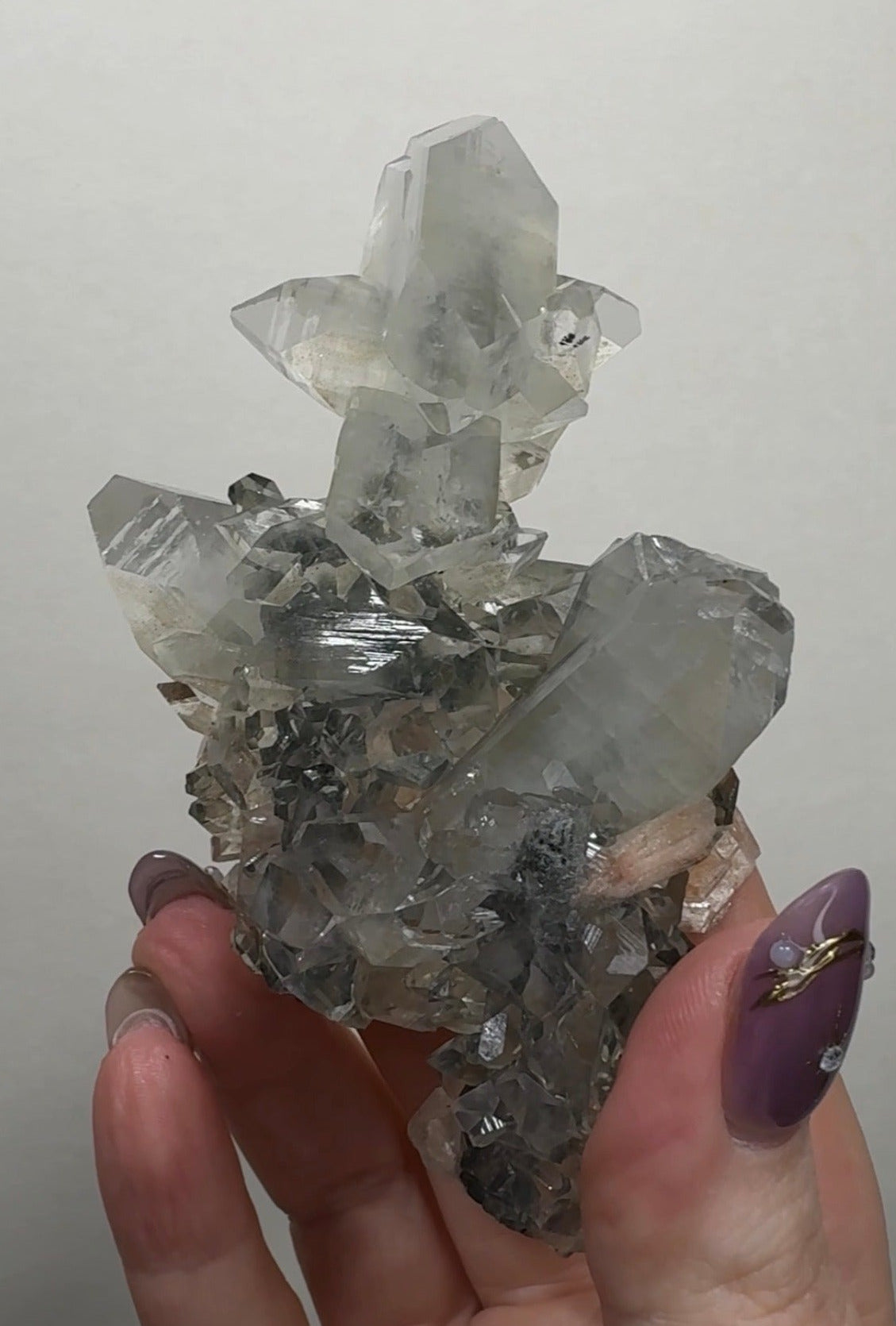 Diamond/Pink Apophyllite on Black Chalcedony | BDO
