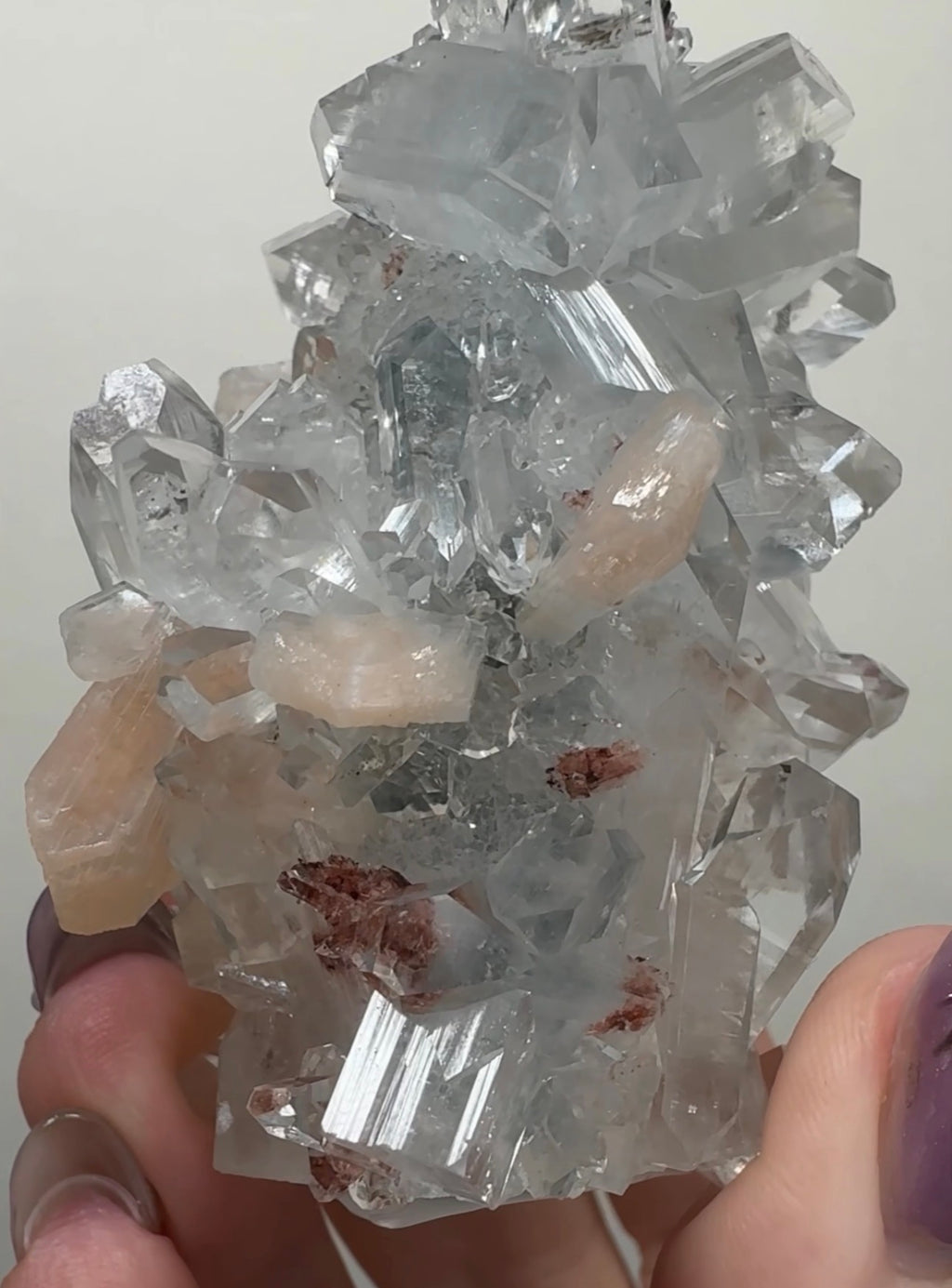 Diamond/Pink Apophyllite on Chalcedony with Red Heulandite | BDN