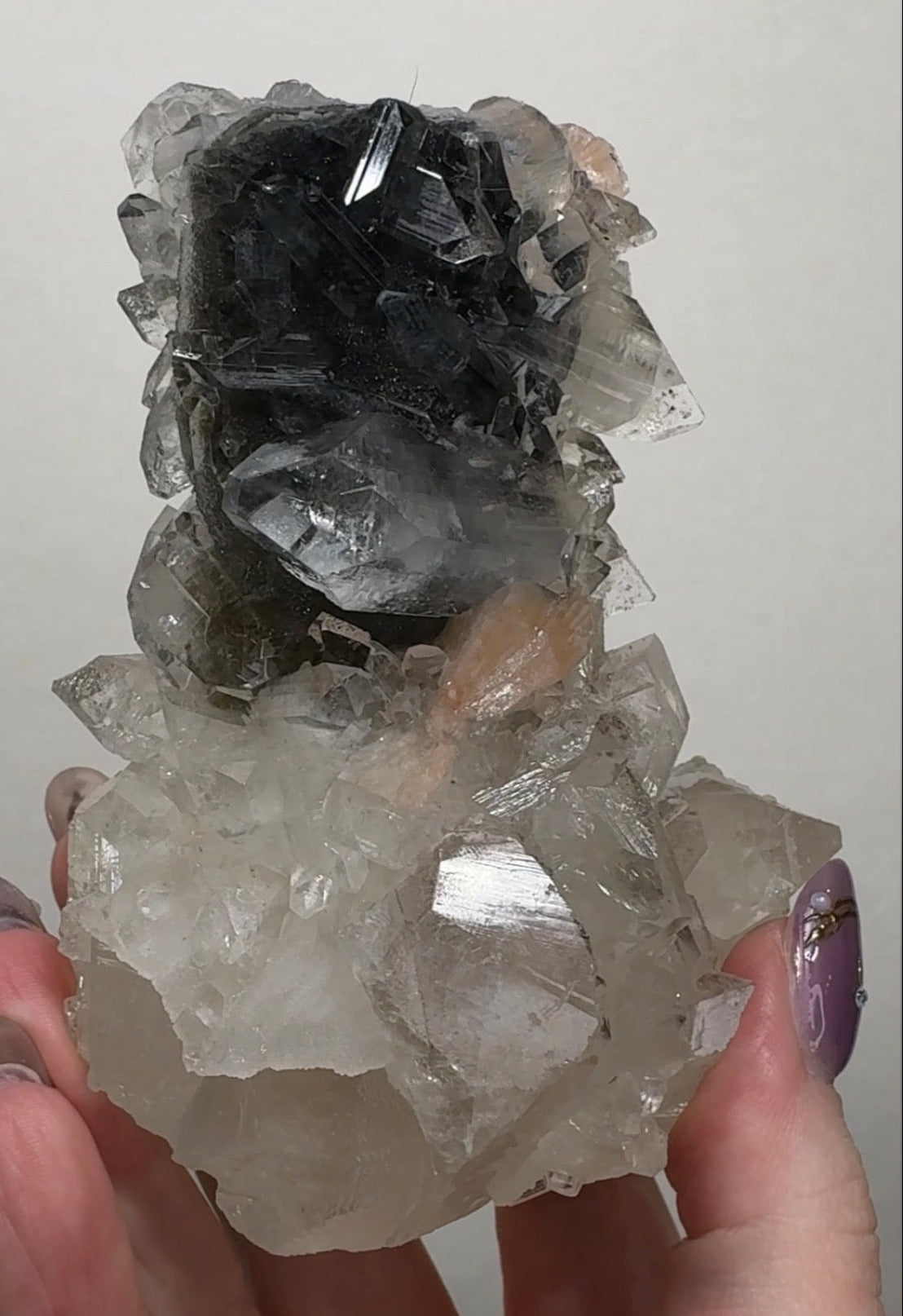 Diamond/Pink Apophyllite on Black Chalcedony with sugar | BDE