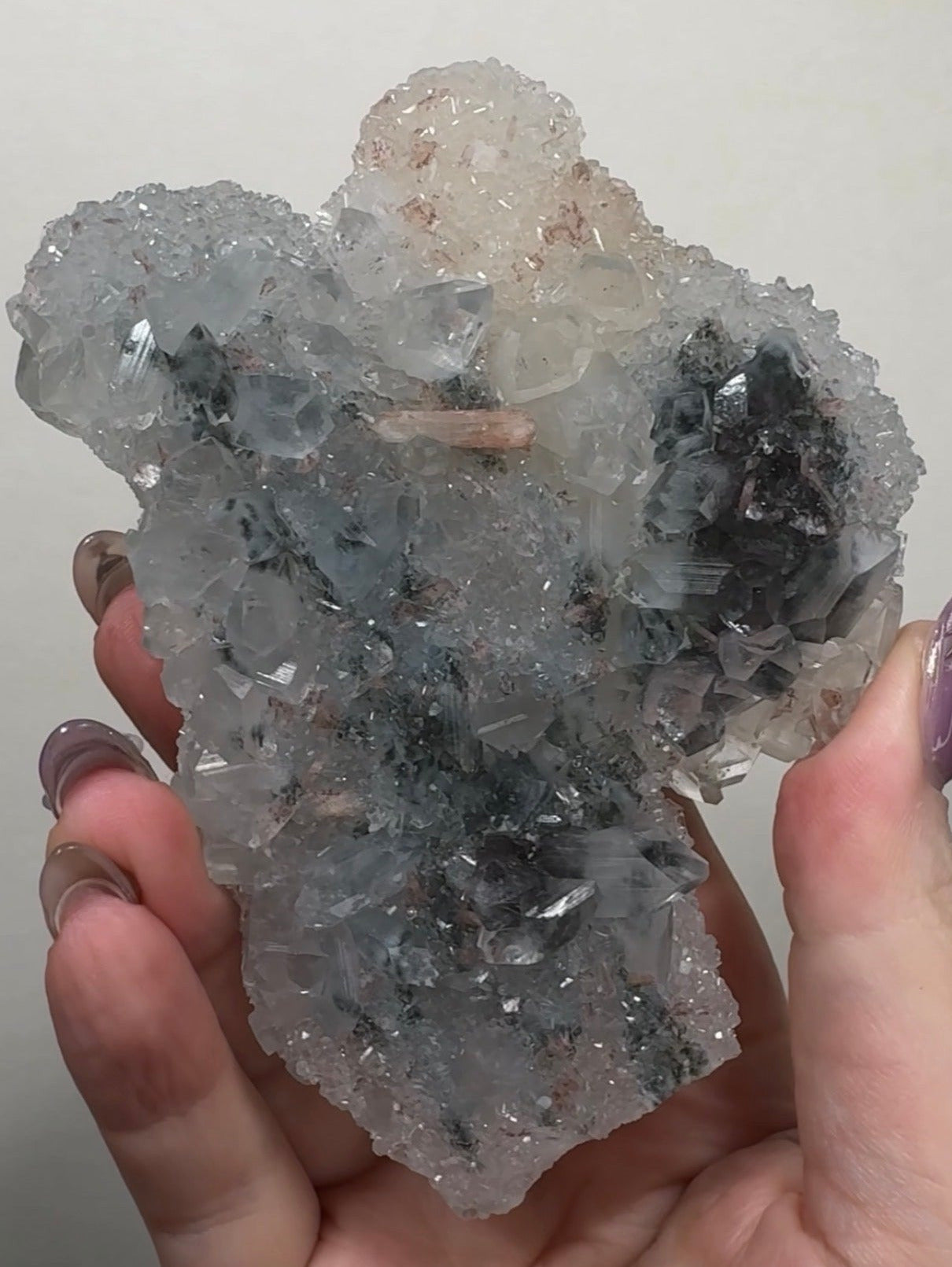Apophyllite and Calcite on Chalcedony