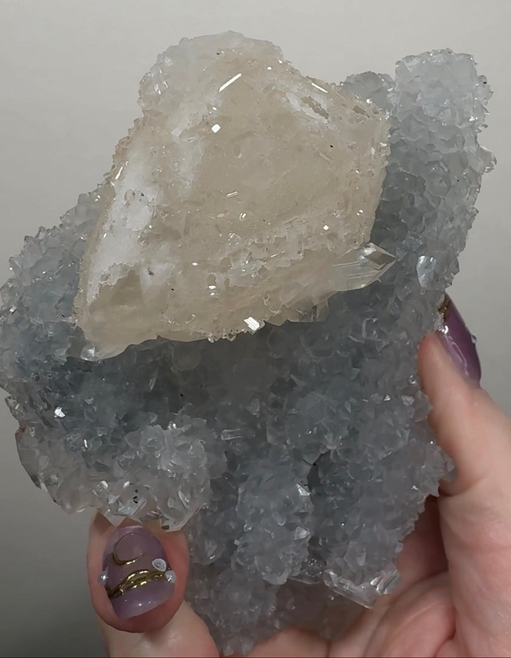 Apophyllite and Calcite on Chalcedony