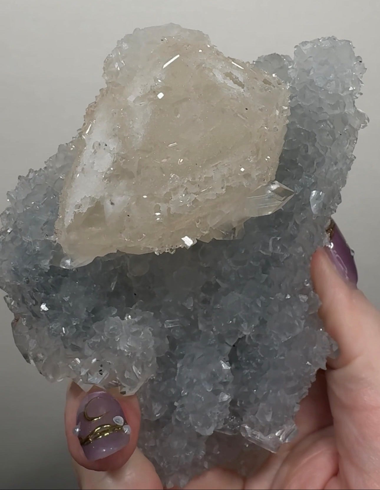 Apophyllite and Calcite on Chalcedony