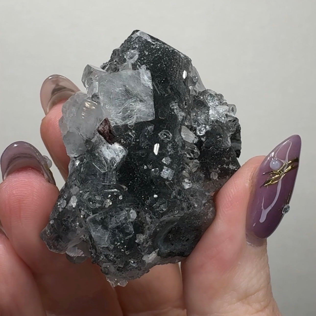 Diamond Apophyllite on Black Chalcedony
