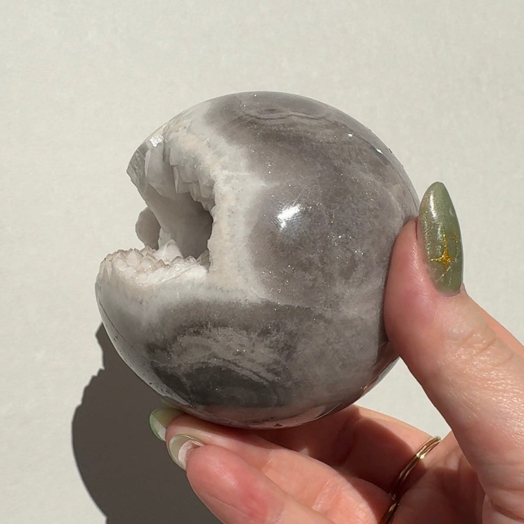 Druzy White Quartz Agate Sphere