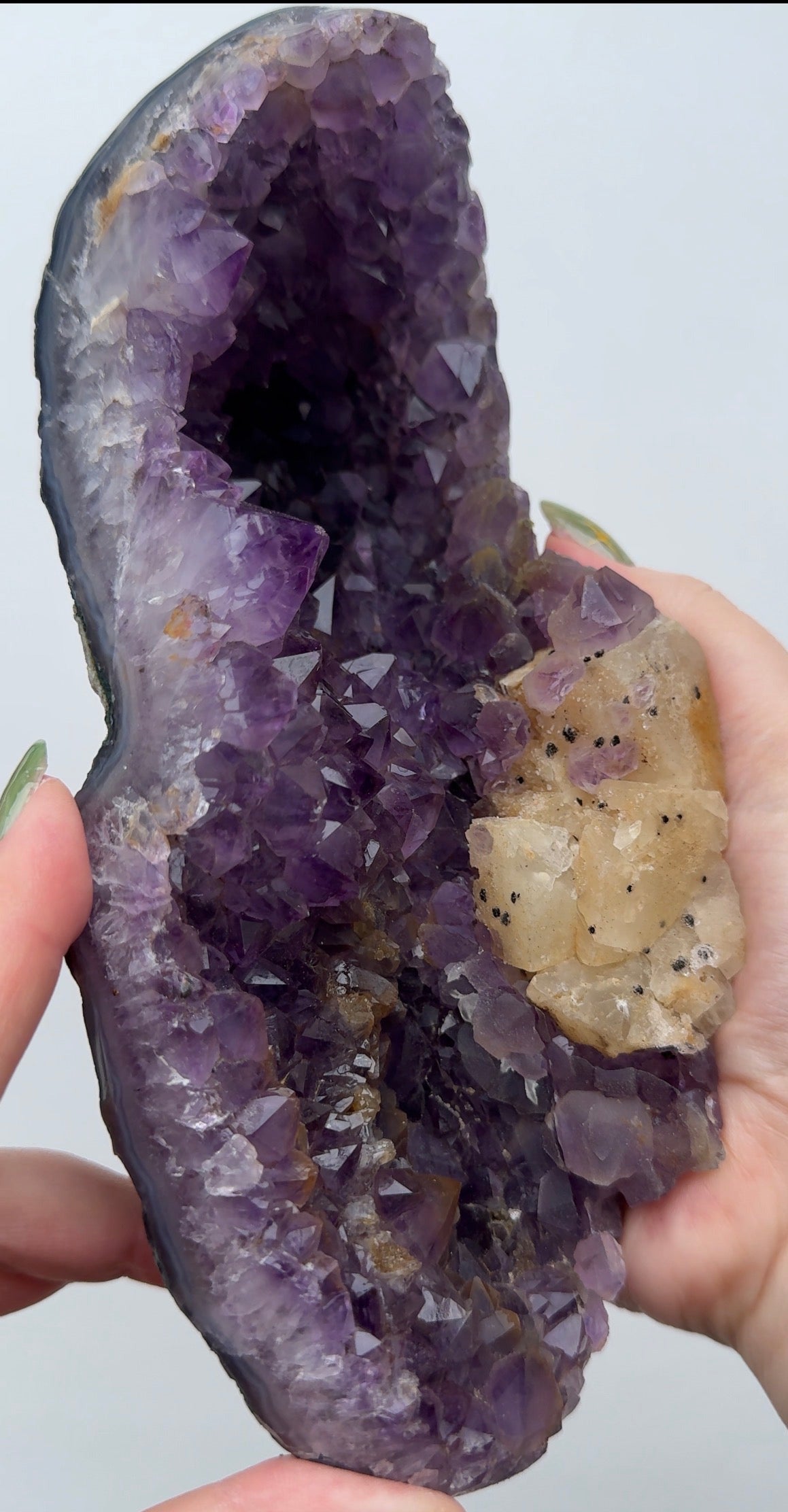 XL Purple Amethyst on stand with Calcite