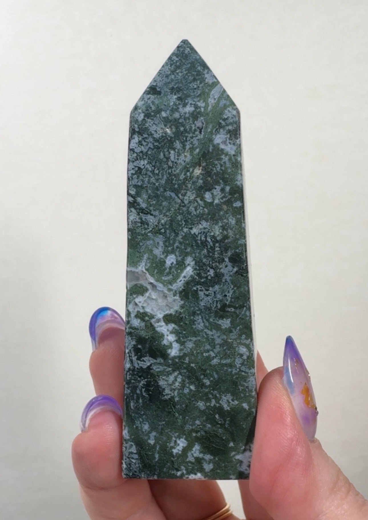Moss Agate Tower with Pyrite inclusions | SM7