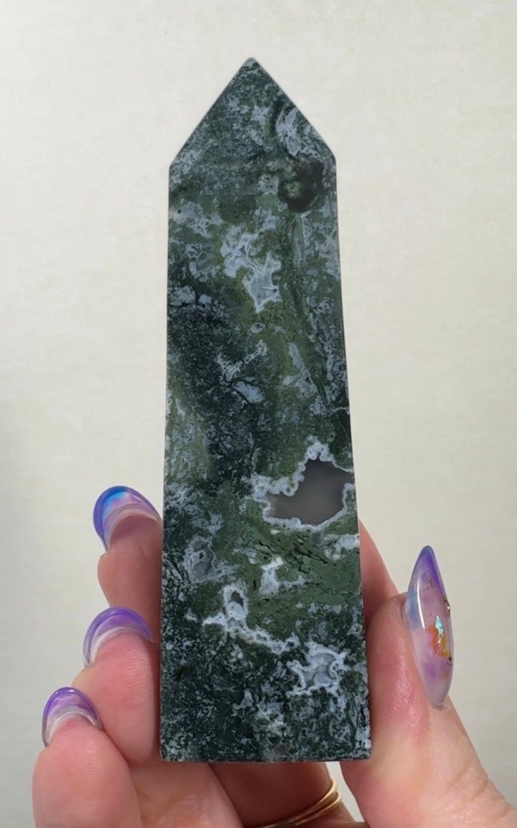 Moss Agate Tower with Pyrite inclusions | SM3
