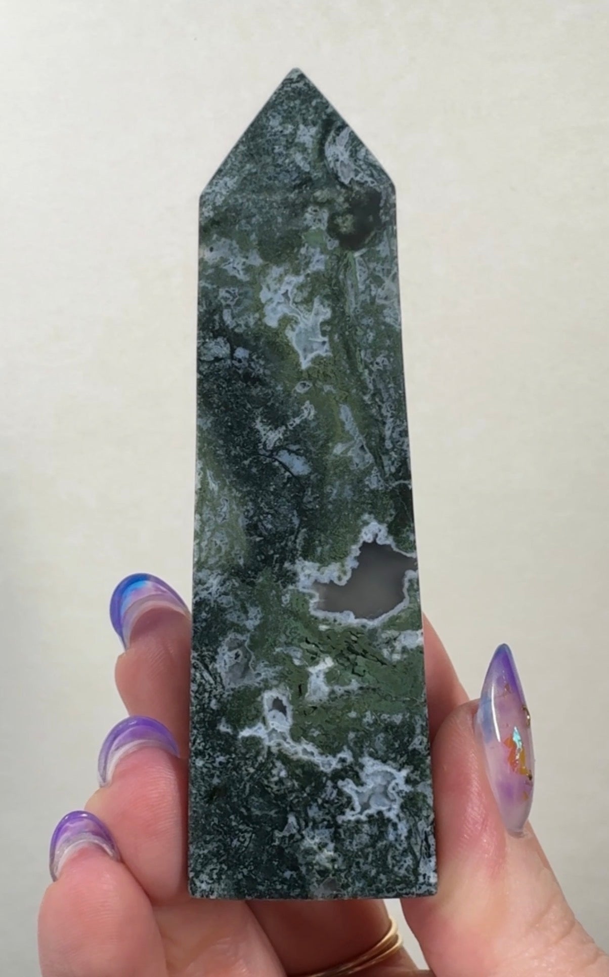 Moss Agate Tower with Pyrite inclusions | SM3