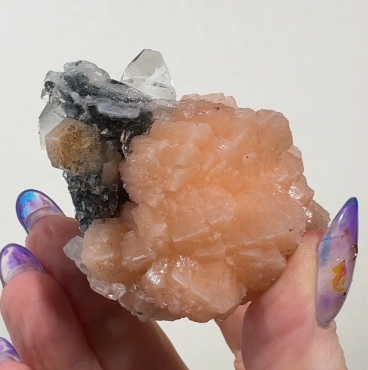 Stilbite & Diamond Apophyllite Flower on Black Chalcedony | SFL
