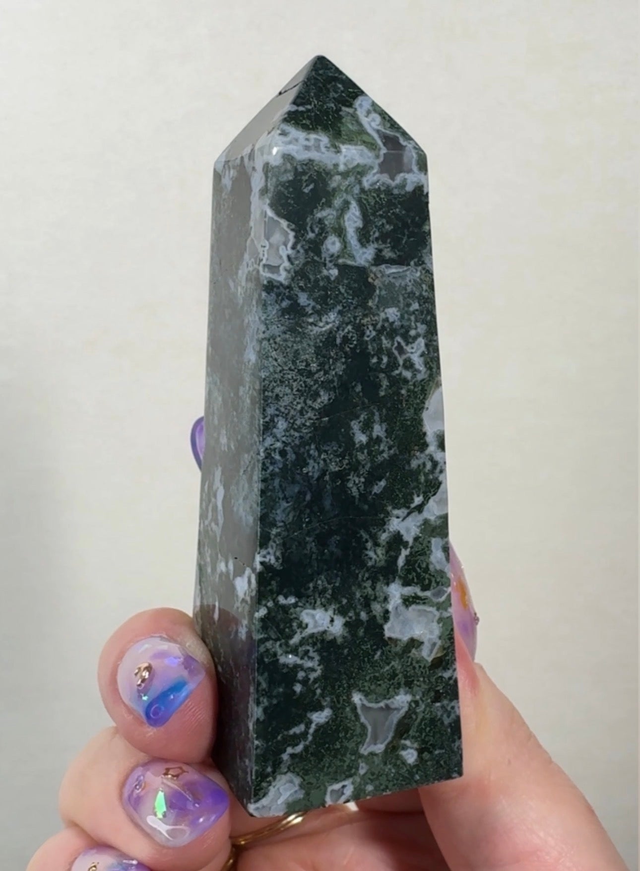 Moss Agate Tower with Pyrite inclusions | SM1