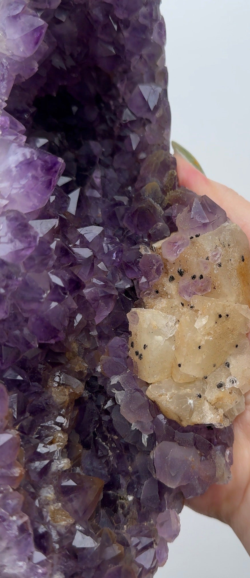 XL Purple Amethyst on stand with Calcite
