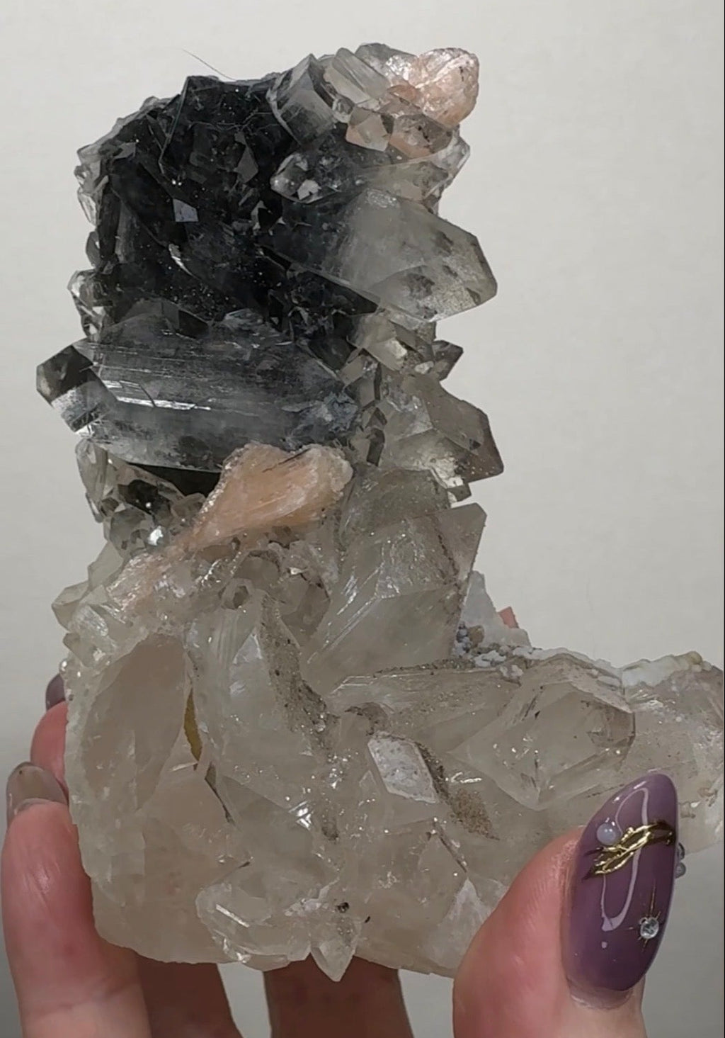 Diamond/Pink Apophyllite on Black Chalcedony with sugar | BDE