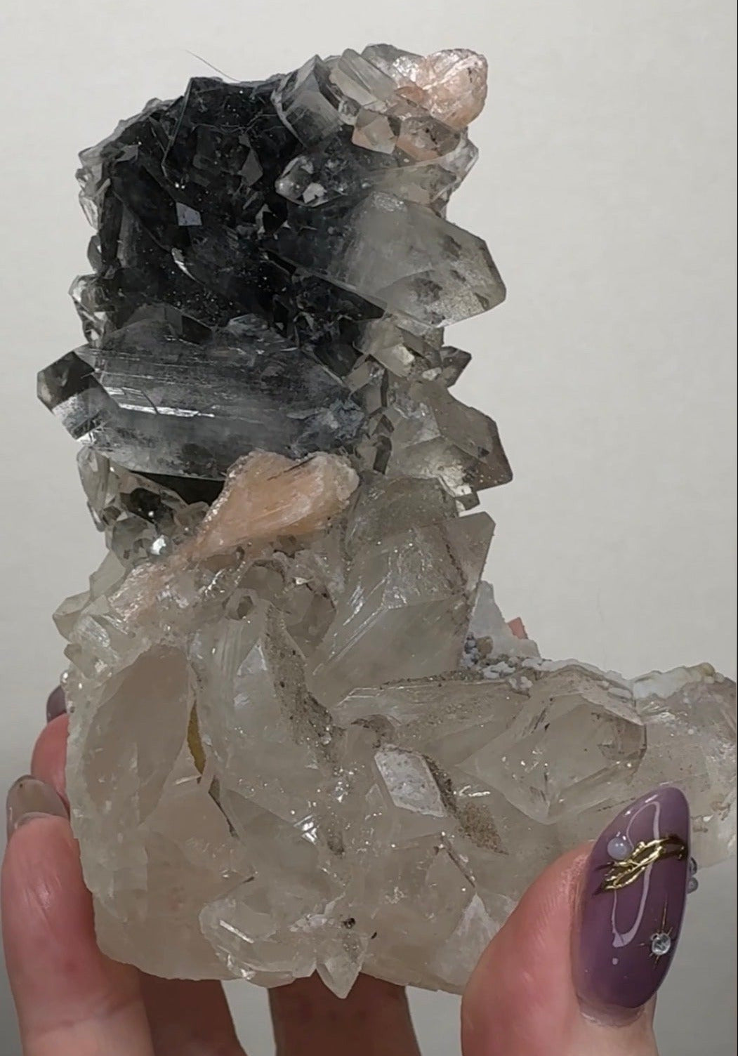 Diamond/Pink Apophyllite on Black Chalcedony with sugar | BDE