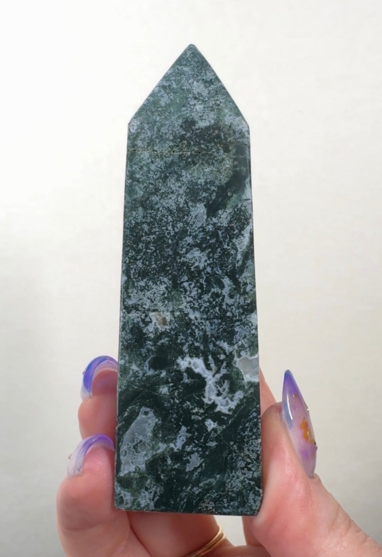 Moss Agate Tower with Pyrite inclusions | SM7