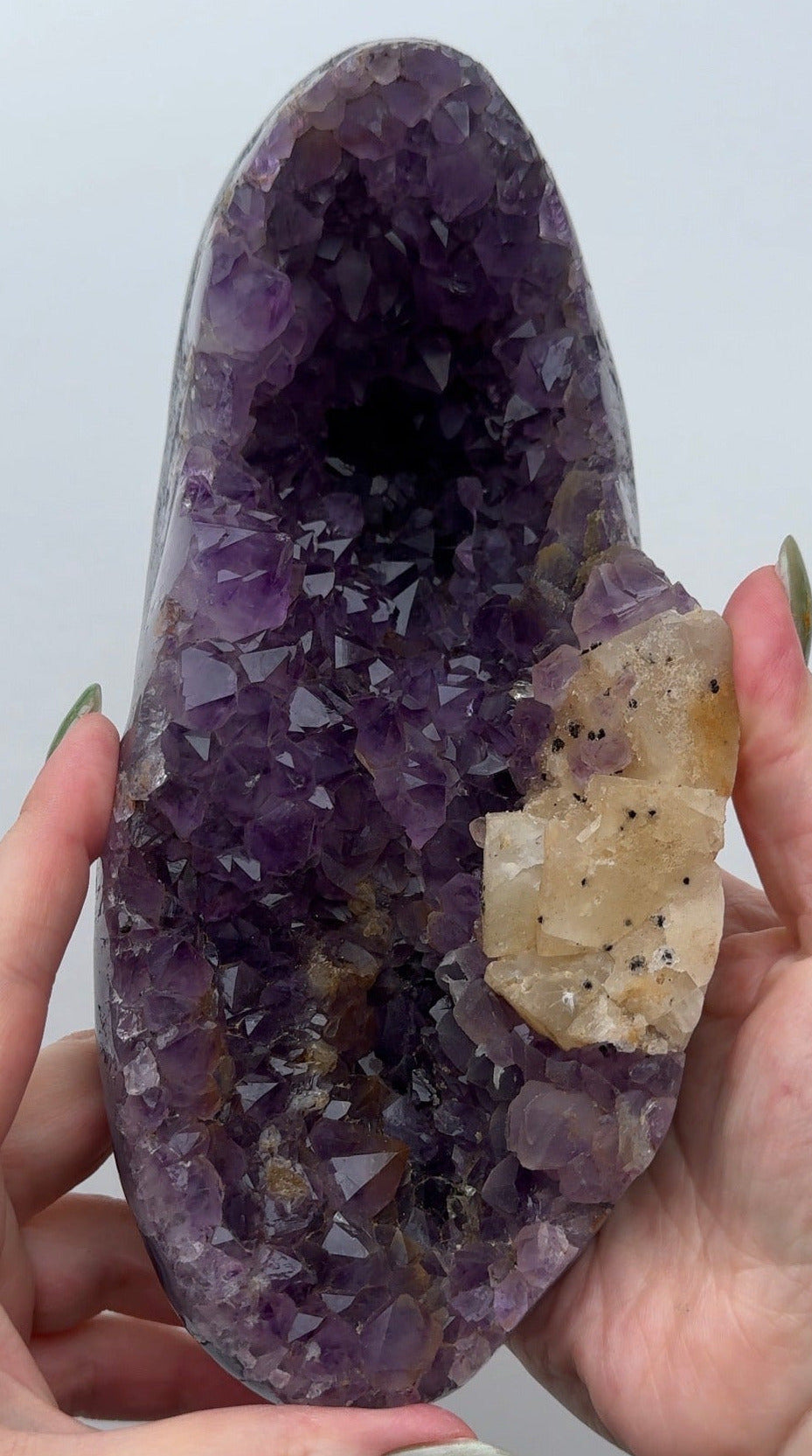 XL Purple Amethyst on stand with Calcite