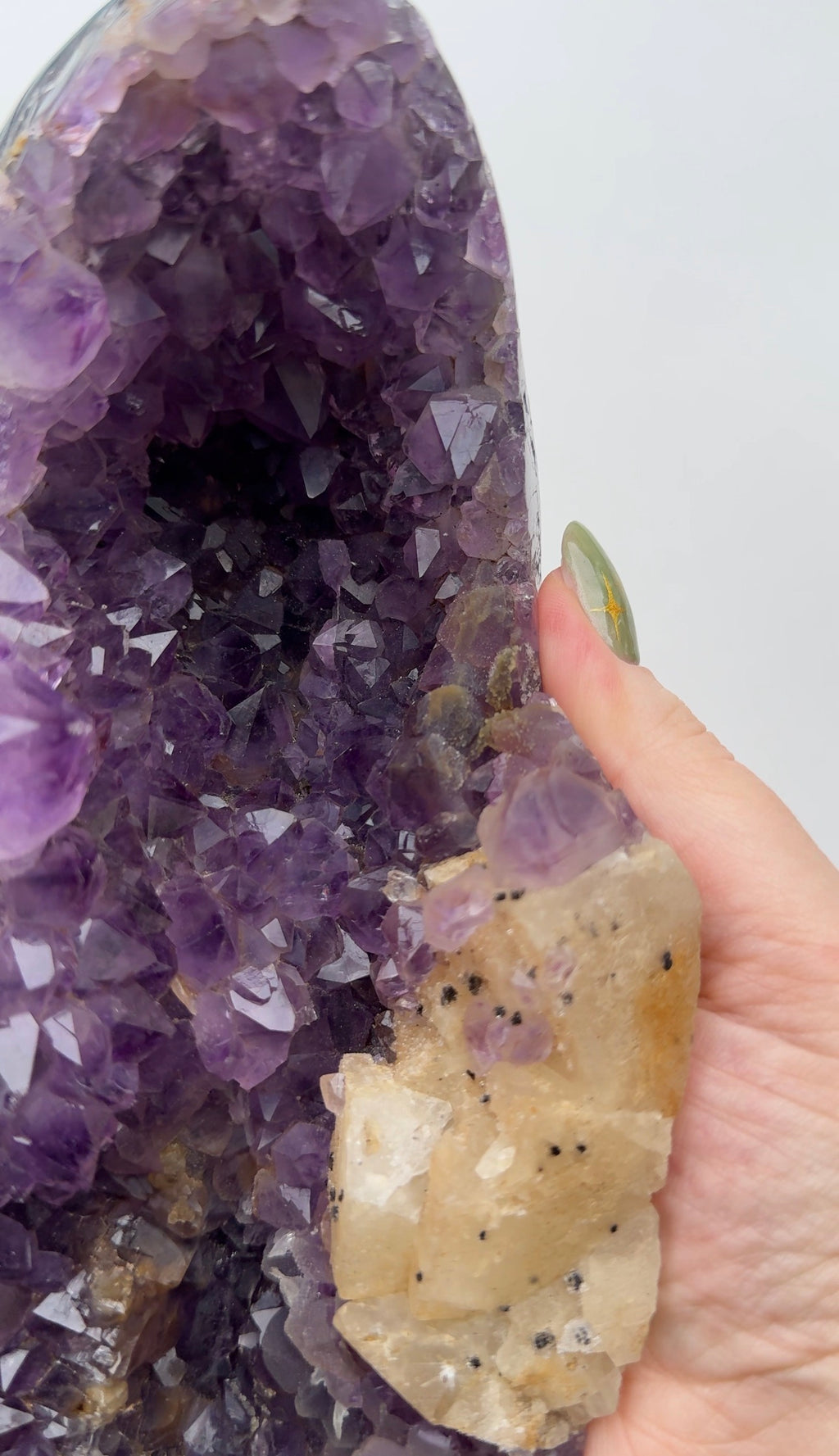 XL Purple Amethyst on stand with Calcite