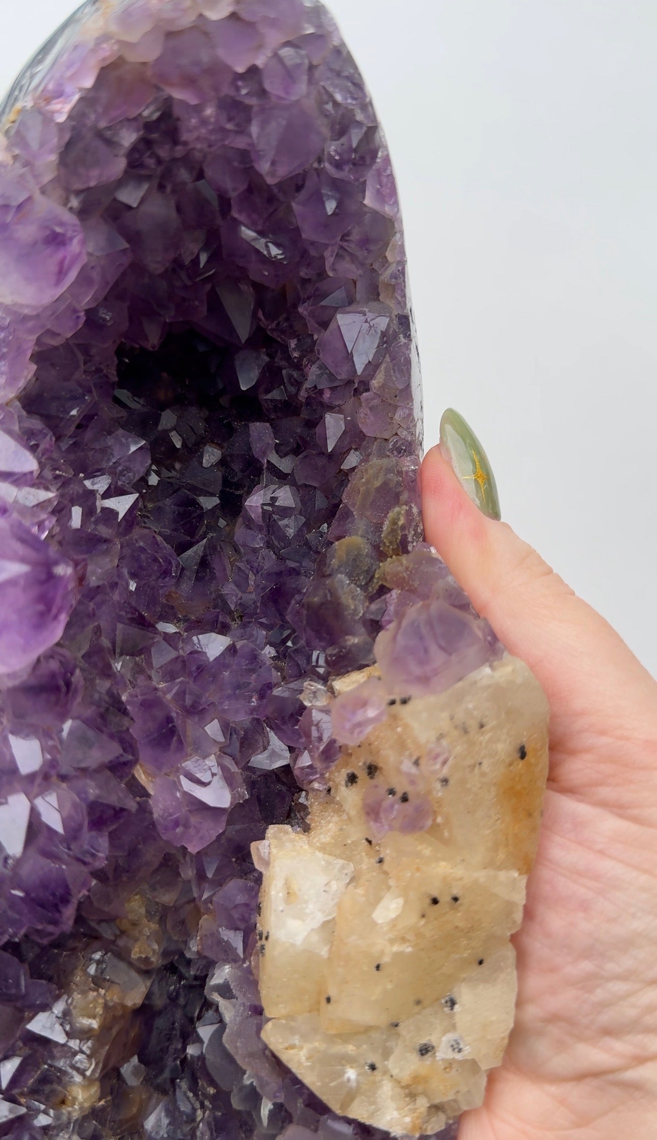 XL Purple Amethyst on stand with Calcite