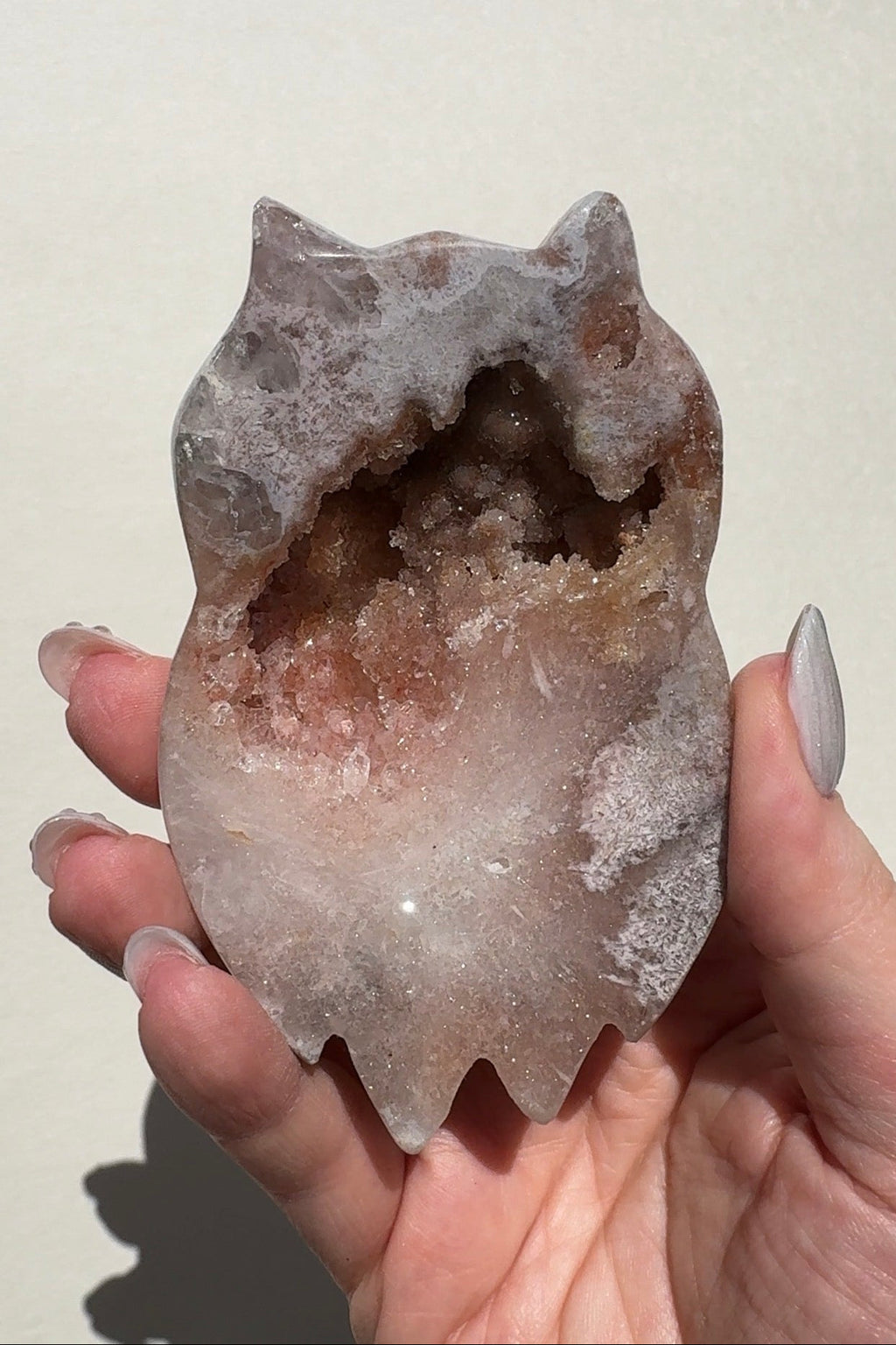 Druzy Pink Amethyst Owl