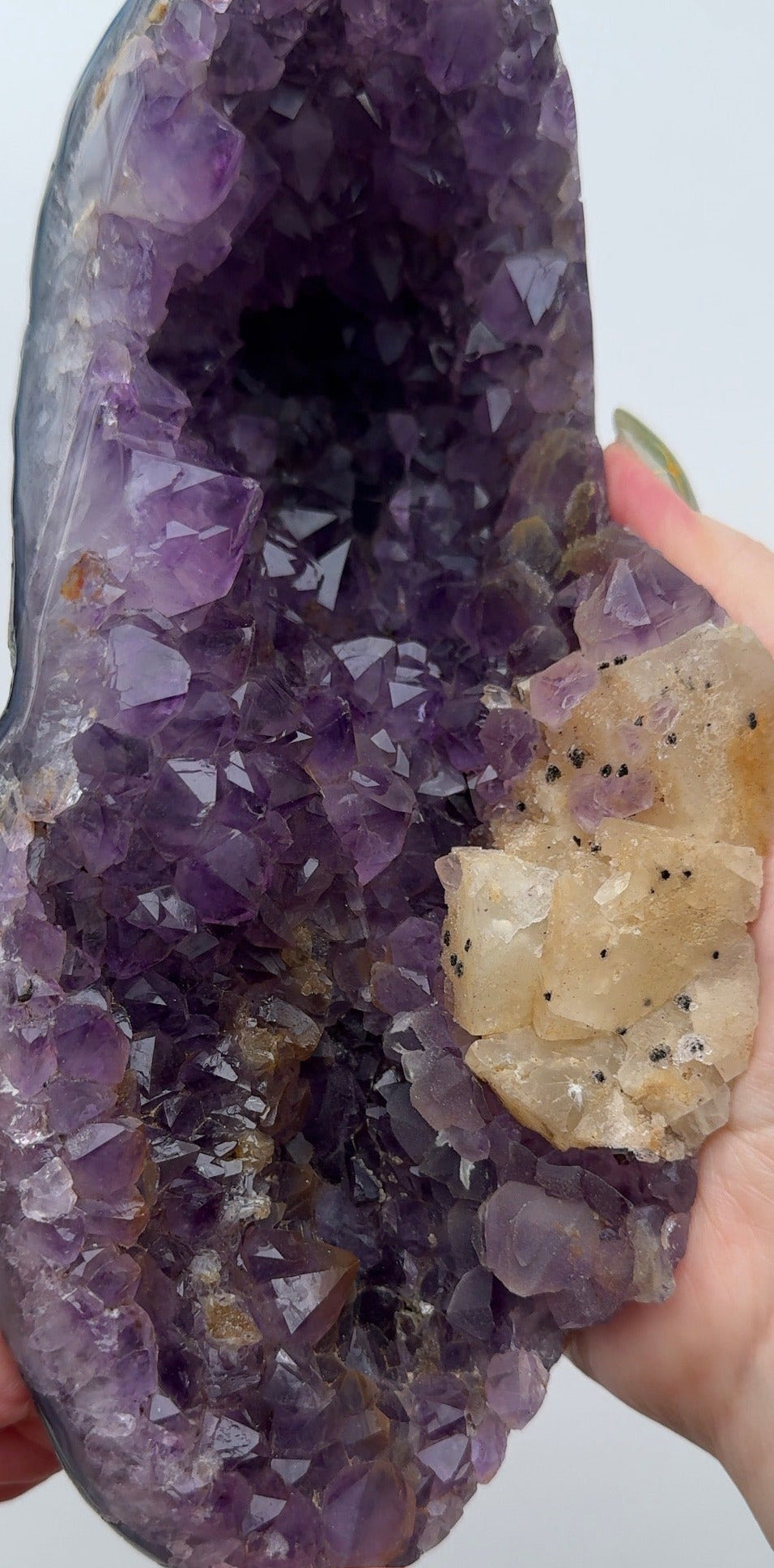 XL Purple Amethyst on stand with Calcite