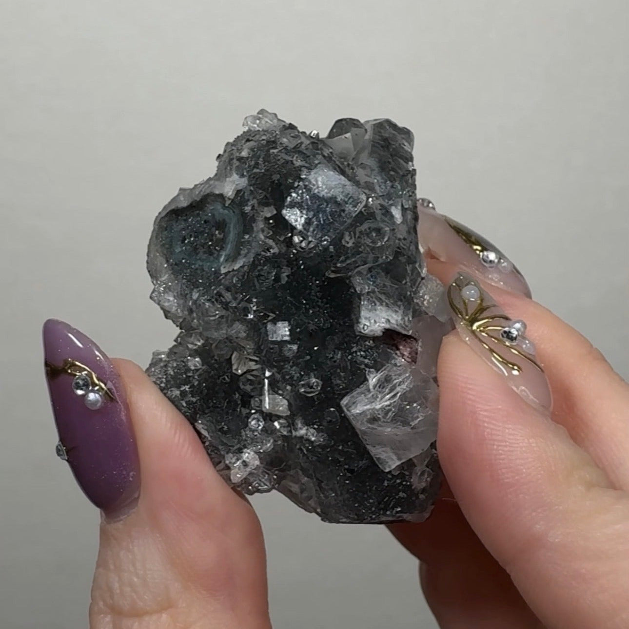 Diamond Apophyllite on Black Chalcedony