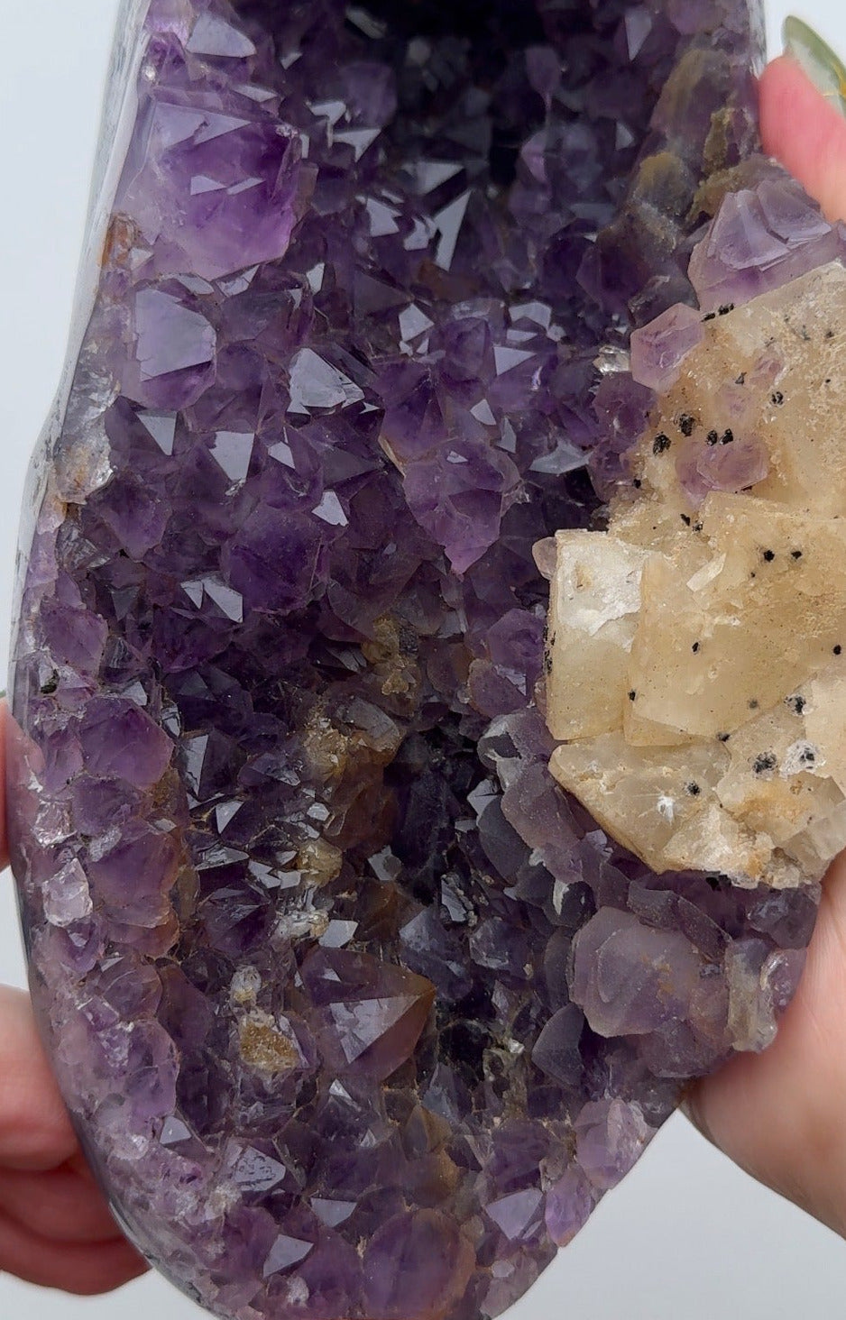 XL Purple Amethyst on stand with Calcite
