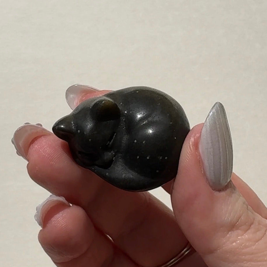 Golden Sheen Obsidian Cat