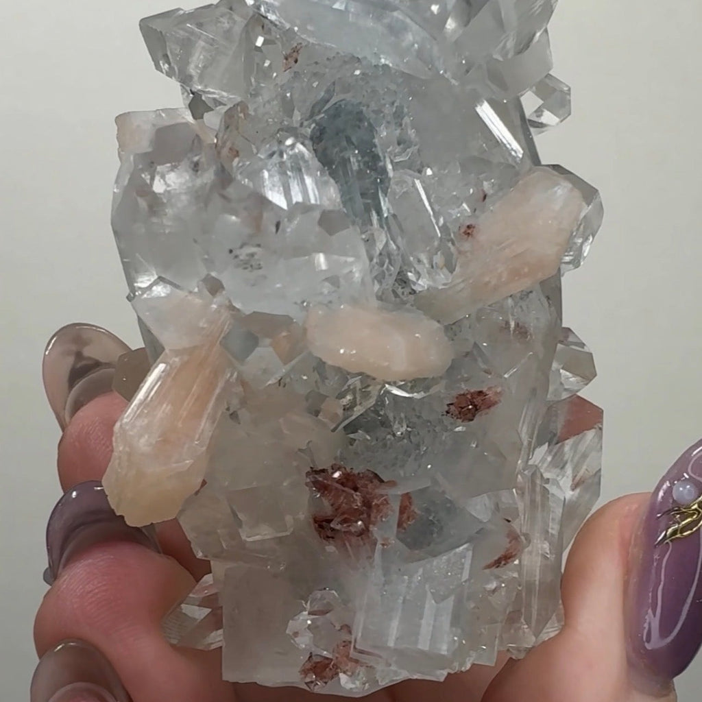 Diamond/Pink Apophyllite on Chalcedony with Red Heulandite | BDN