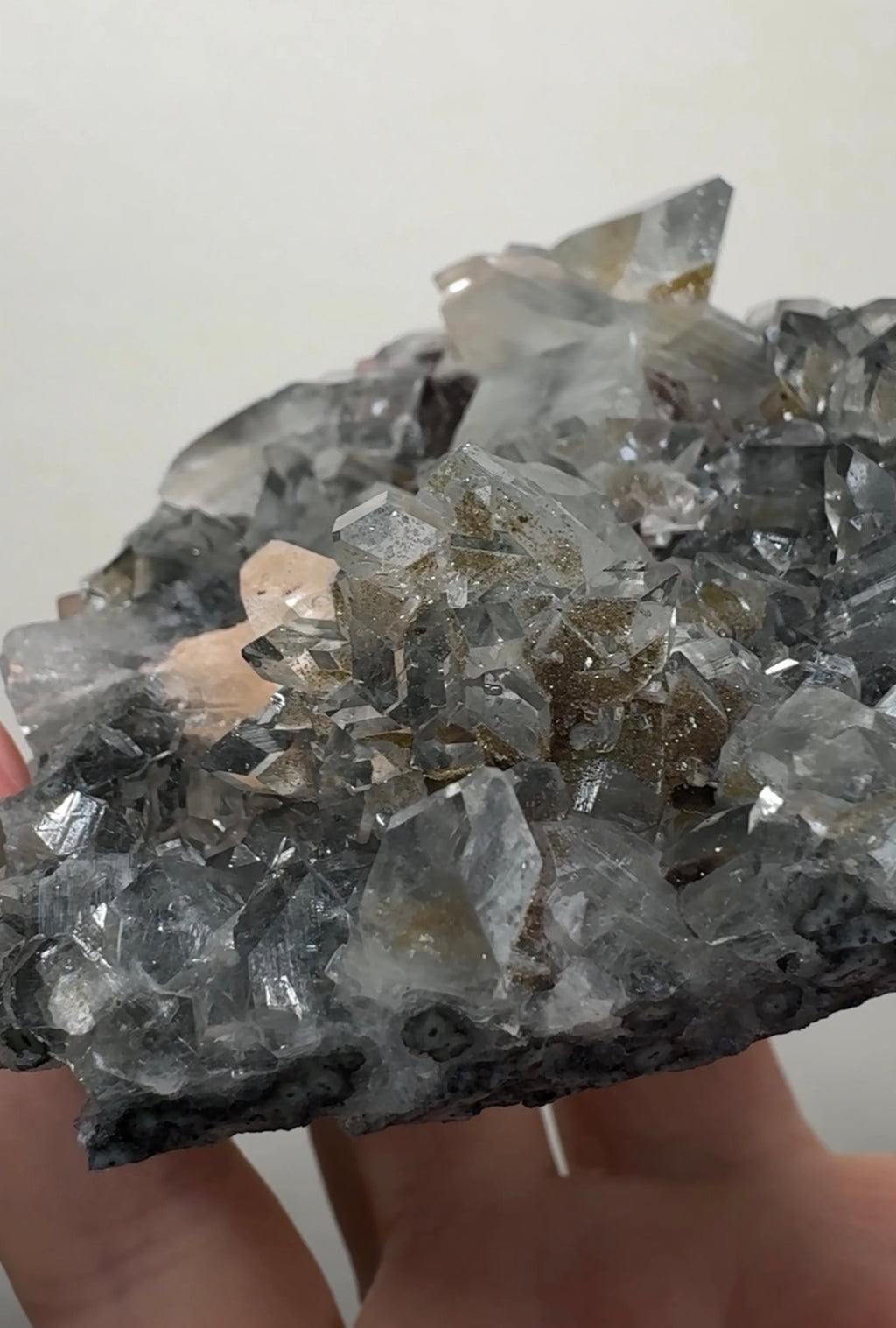 Apophyllite on Black Chalcedony with gold sugar