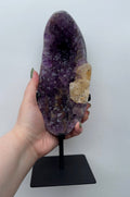 XL Purple Amethyst on stand with Calcite
