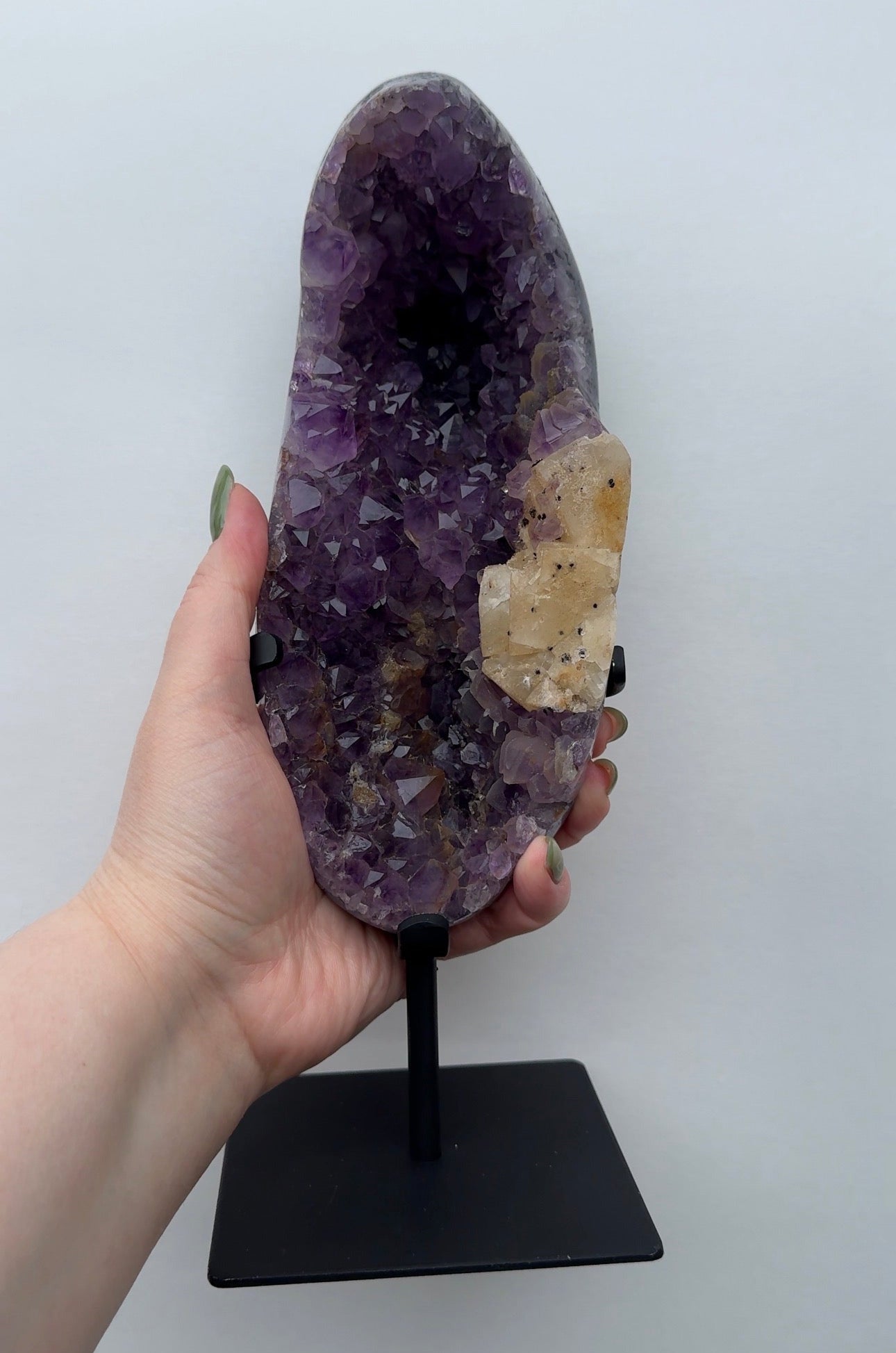 XL Purple Amethyst on stand with Calcite