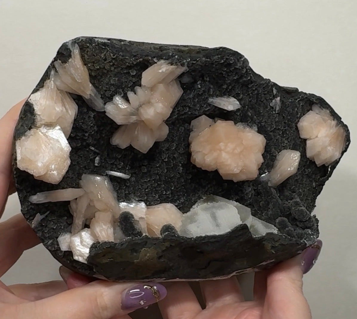 Pink Apophyllite on Black Chalcedony
