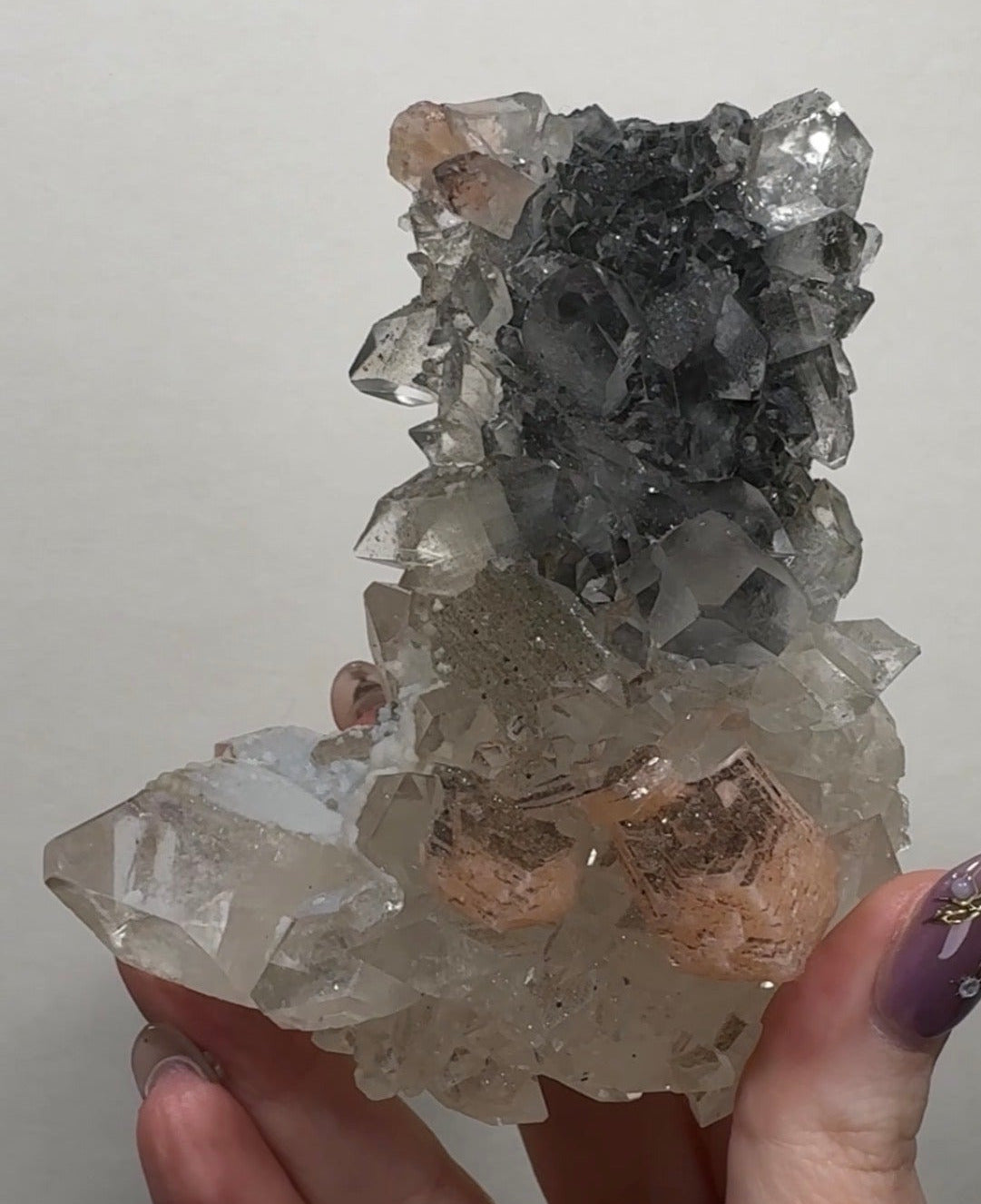 Diamond/Pink Apophyllite on Black Chalcedony with sugar | BDE