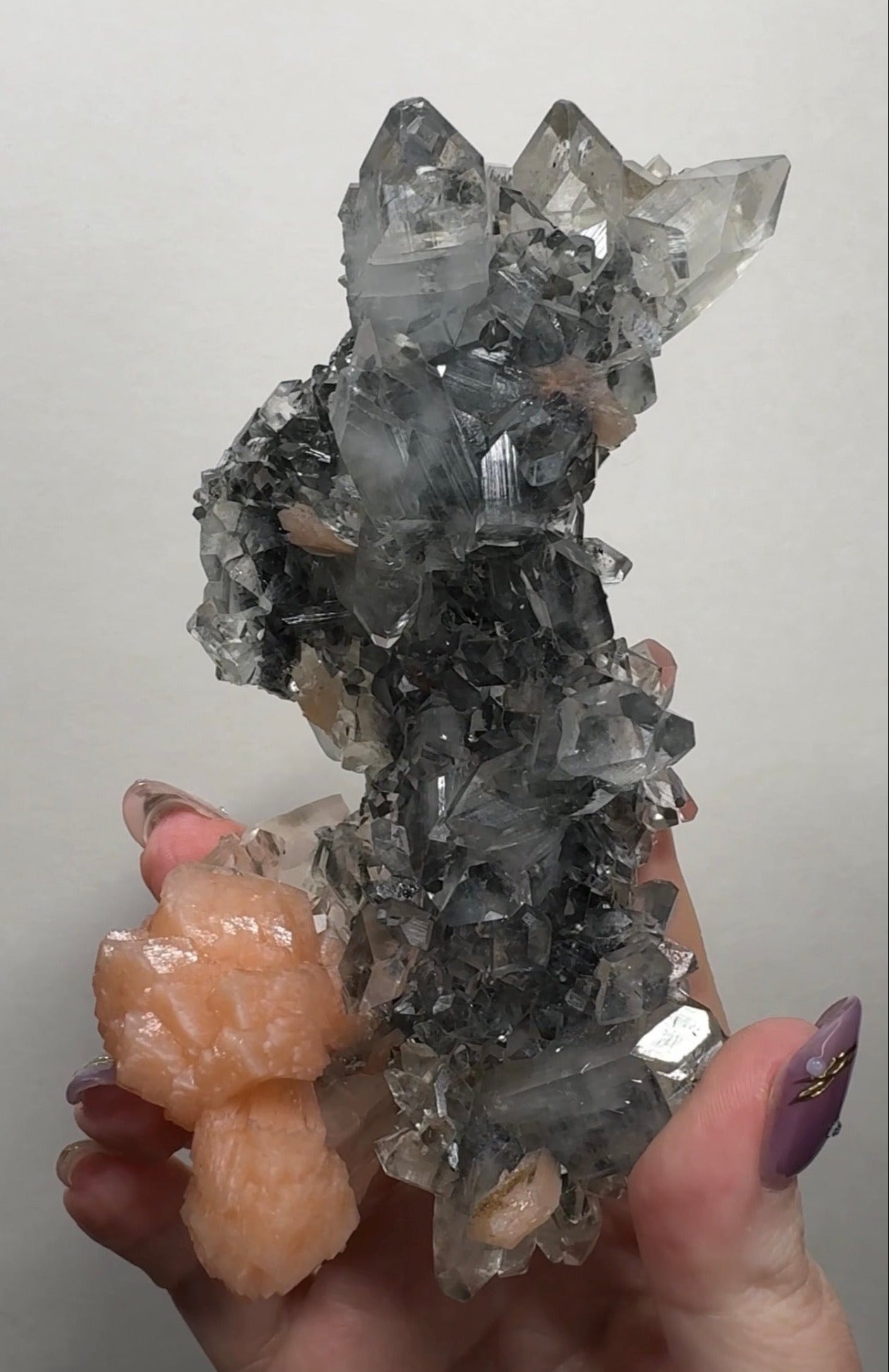 Diamond/Pink Apophyllite on Black Chalcedony | BDG