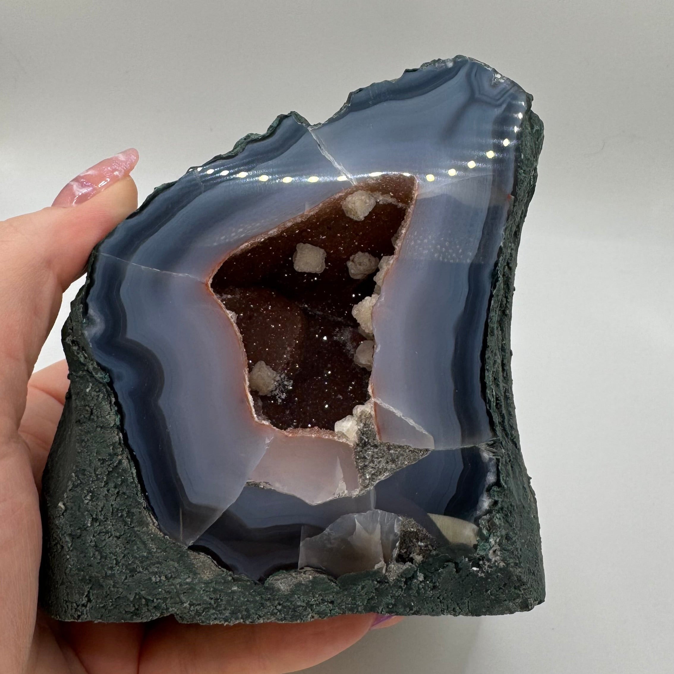 Druzy Agate Cutbase with Calcite