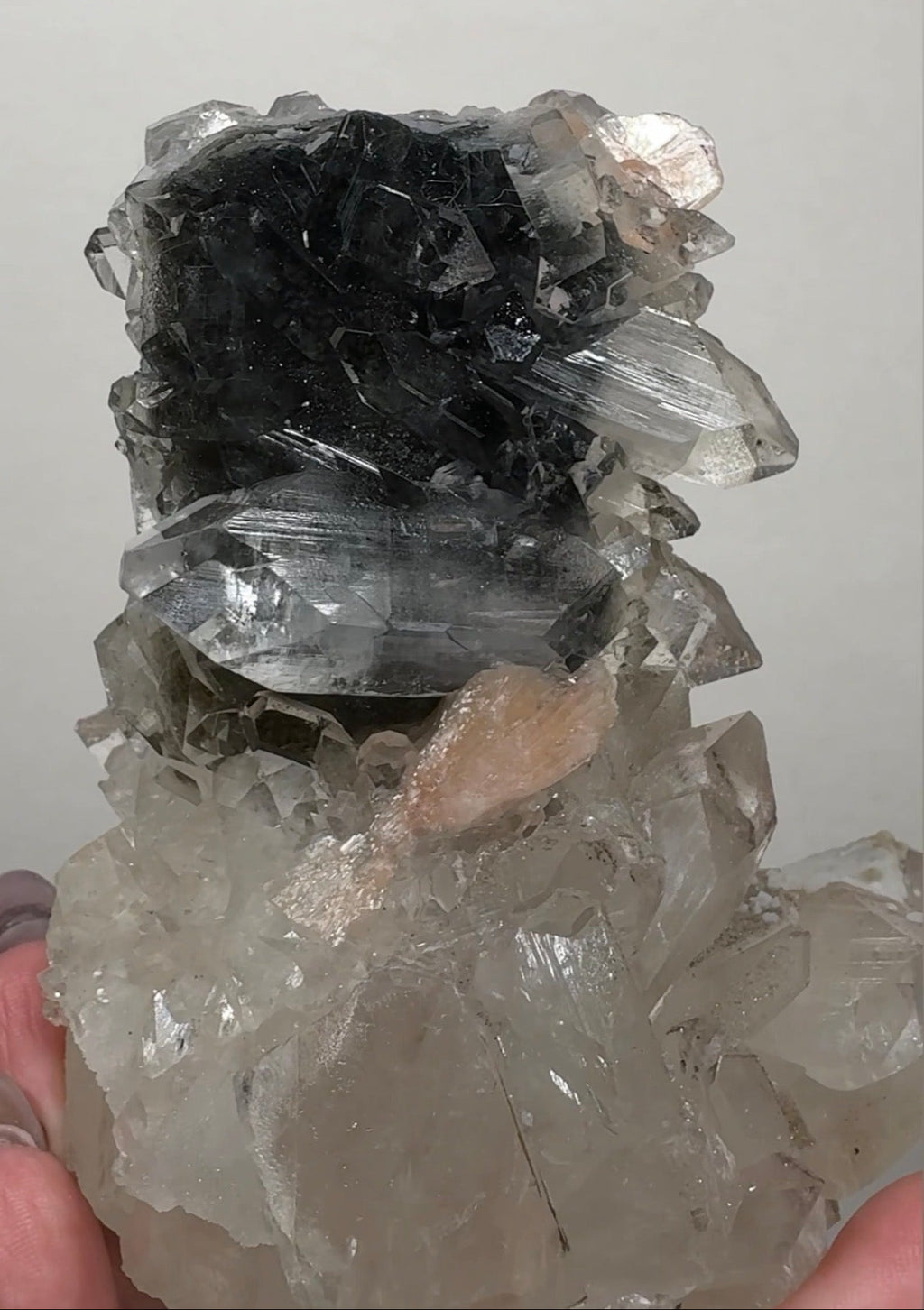 Diamond/Pink Apophyllite on Black Chalcedony with sugar | BDE