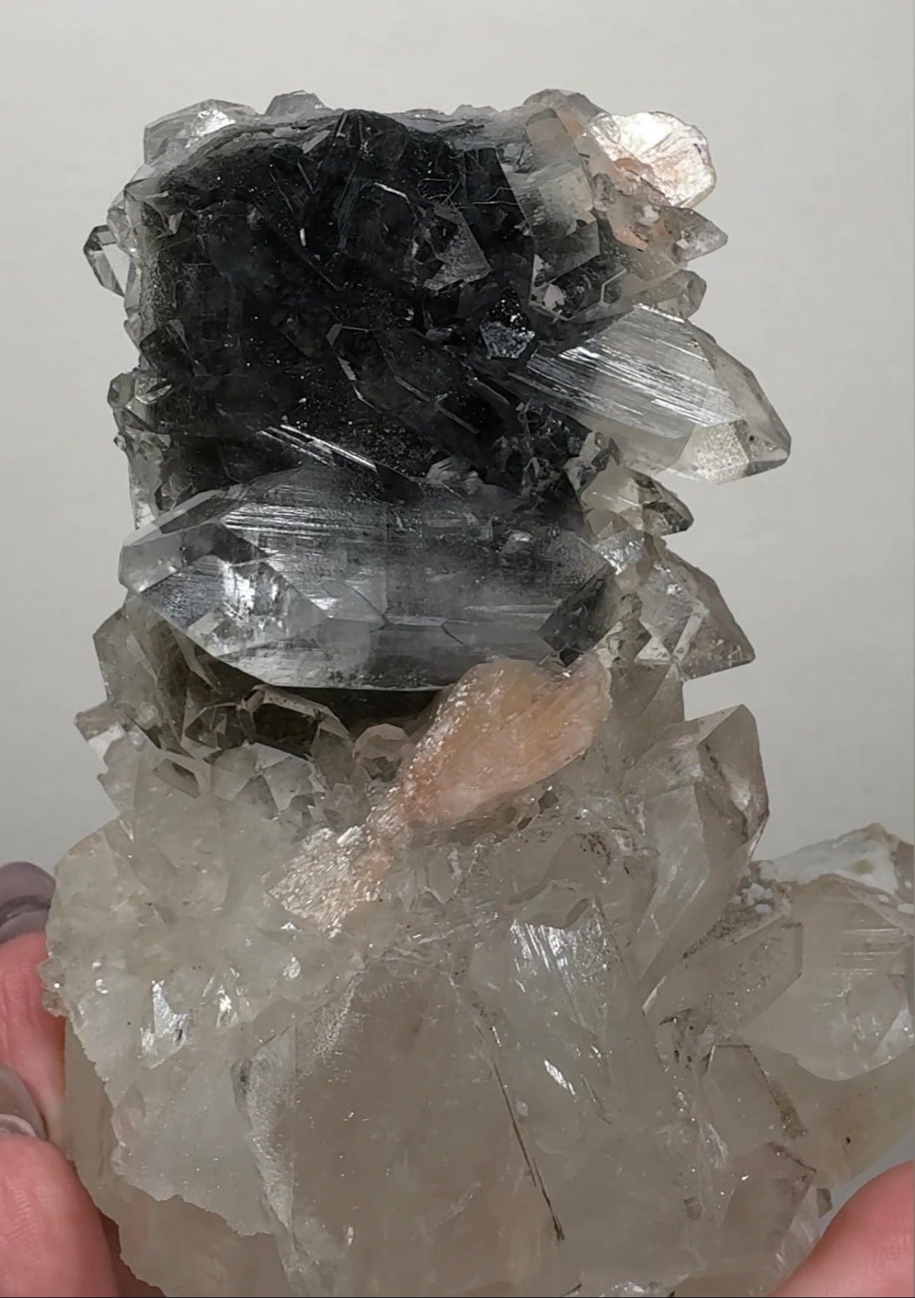 Diamond/Pink Apophyllite on Black Chalcedony with sugar | BDE